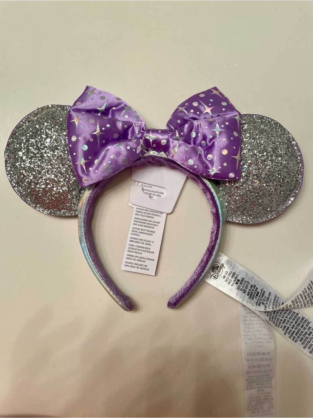 Disney Silver Sequin Ears with Purple Starry Bow Mickey Ears